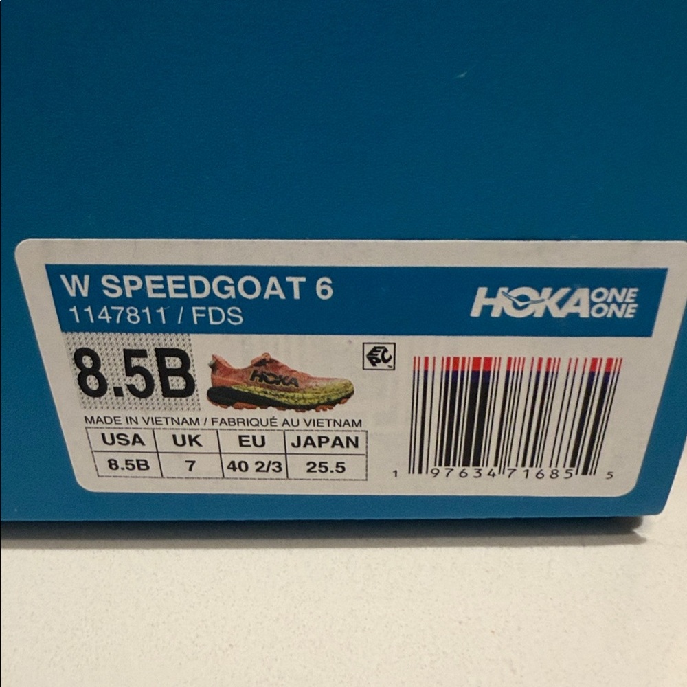 Hoka Women's Trail Runner in Coral and Yellow with Navy Accents - Picture 7 of 11
